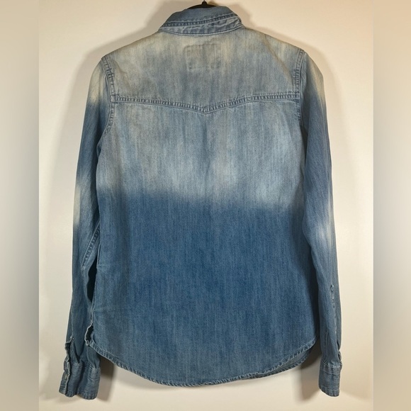 Abercrombie&Fitch bleach blue LS denim snap western shirt sz S rodeo festival - Picture 2 of 8